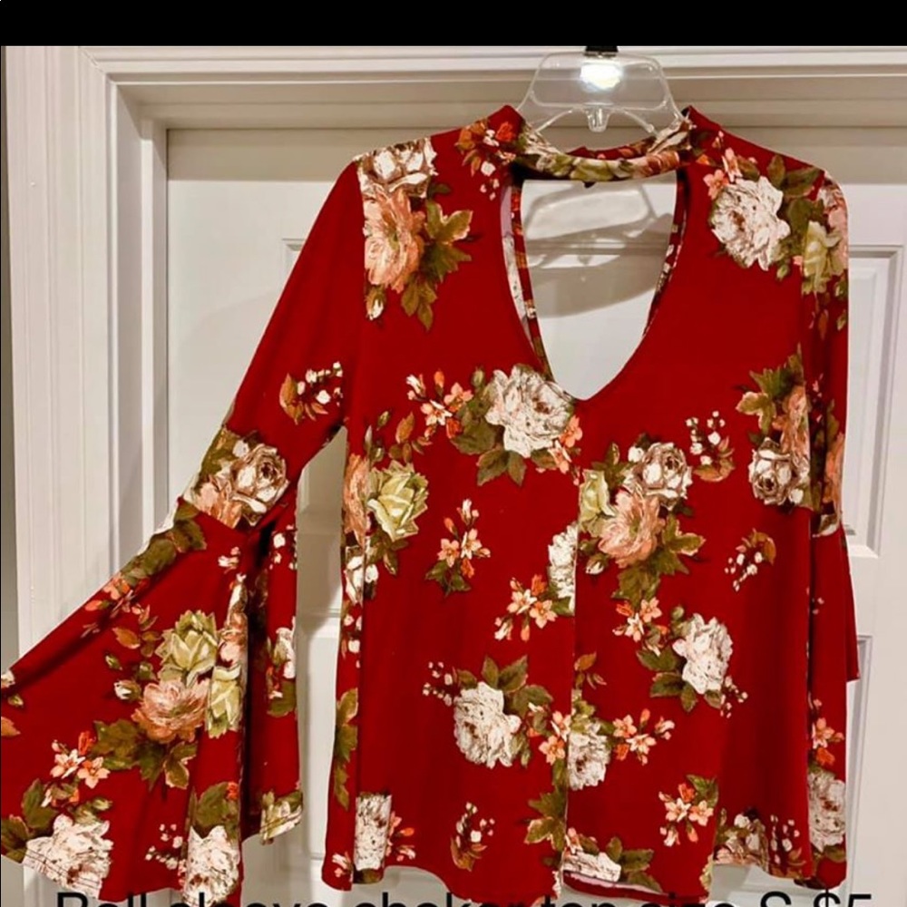 Floral choker bell sleeve top
